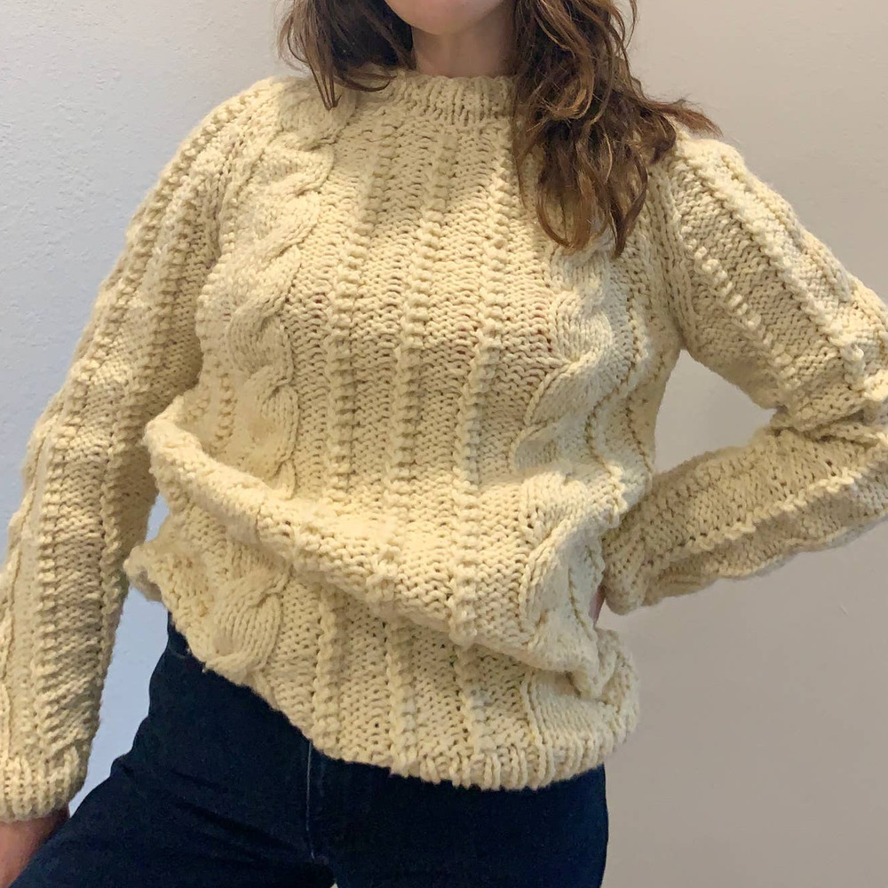 Vtg Chunky Knit Cream La Paloma Crewneck Sweater - Picture 3 of 6